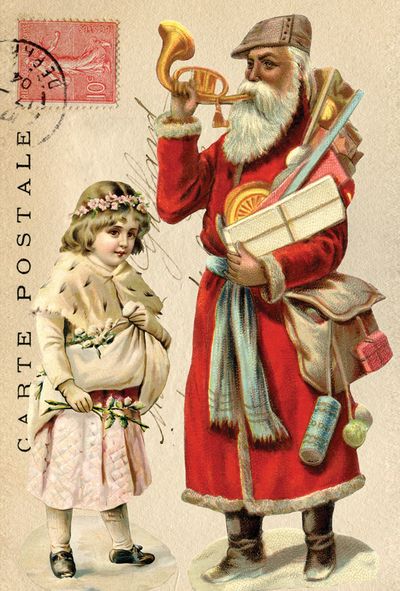 Collage mit Weihnachtsmann mit Trompete