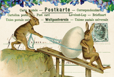 Collage mit Osterhasen mit Ostereiern