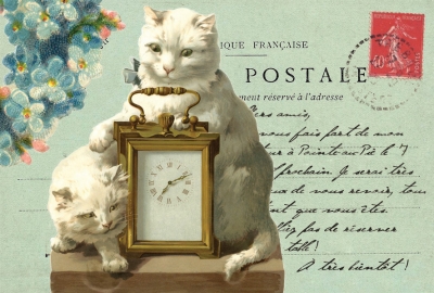 Katzen mit Uhr-Collage