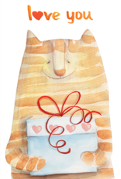 Stolzierendes Kätzchen mit einem Geschenk