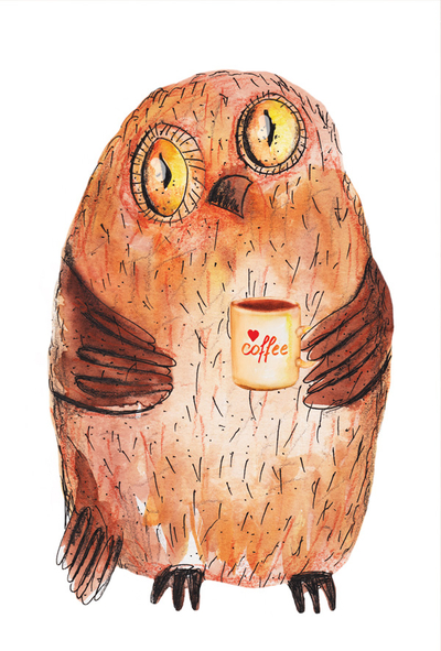 Eule mit Kaffee