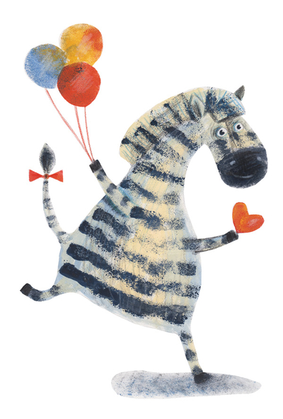 Zebra mit Luftballons und einem Herz