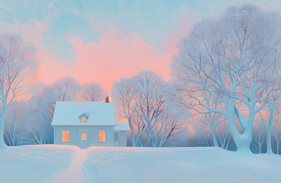 Winterlandschaft mit Häuschen