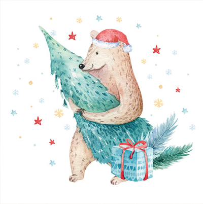 Teddybär mit Weihnachtsbaum