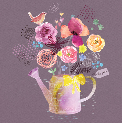 Gießkanne mit Blumen