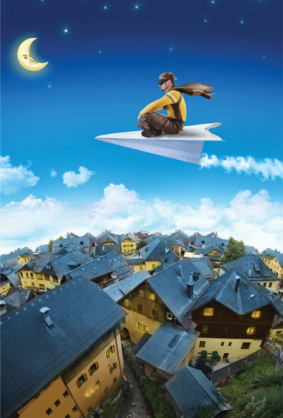 Nachtflug über die Stadt