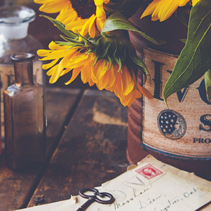 Alte Briefe und Sonnenblumen
