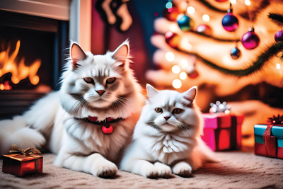 Katzen unter dem Weihnachtsbaum