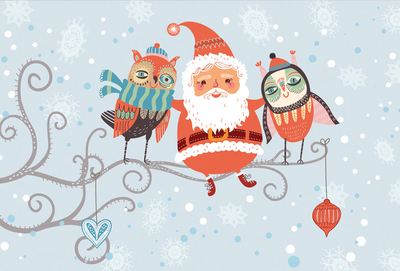 Weihnachtsmann und Eulen