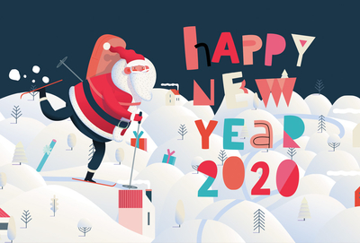 Frohes neues Jahr 2020 - Der Weihnachtsmann auf Skiern