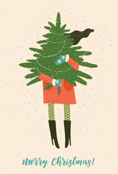 Frohe Weihnachten - Mädchen mit Weihnachtsbaum