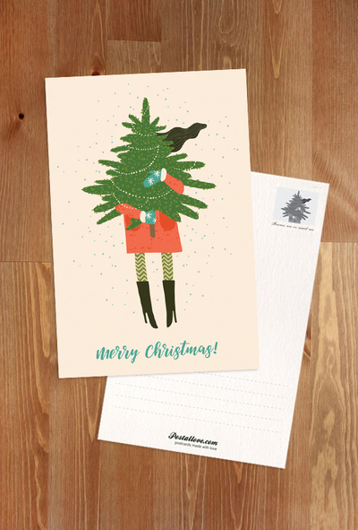 Frohe Weihnachten - Mädchen mit Weihnachtsbaum