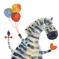 Zebra mit Luftballons und einem Herz