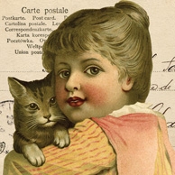 Collage mit Mädchen mit einer Katze