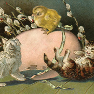 Ostern Katzen und Hühner