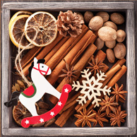 Weihnachtsgewürze und ein Schaukelpferd