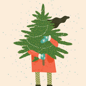 Frohe Weihnachten - Mädchen mit Weihnachtsbaum